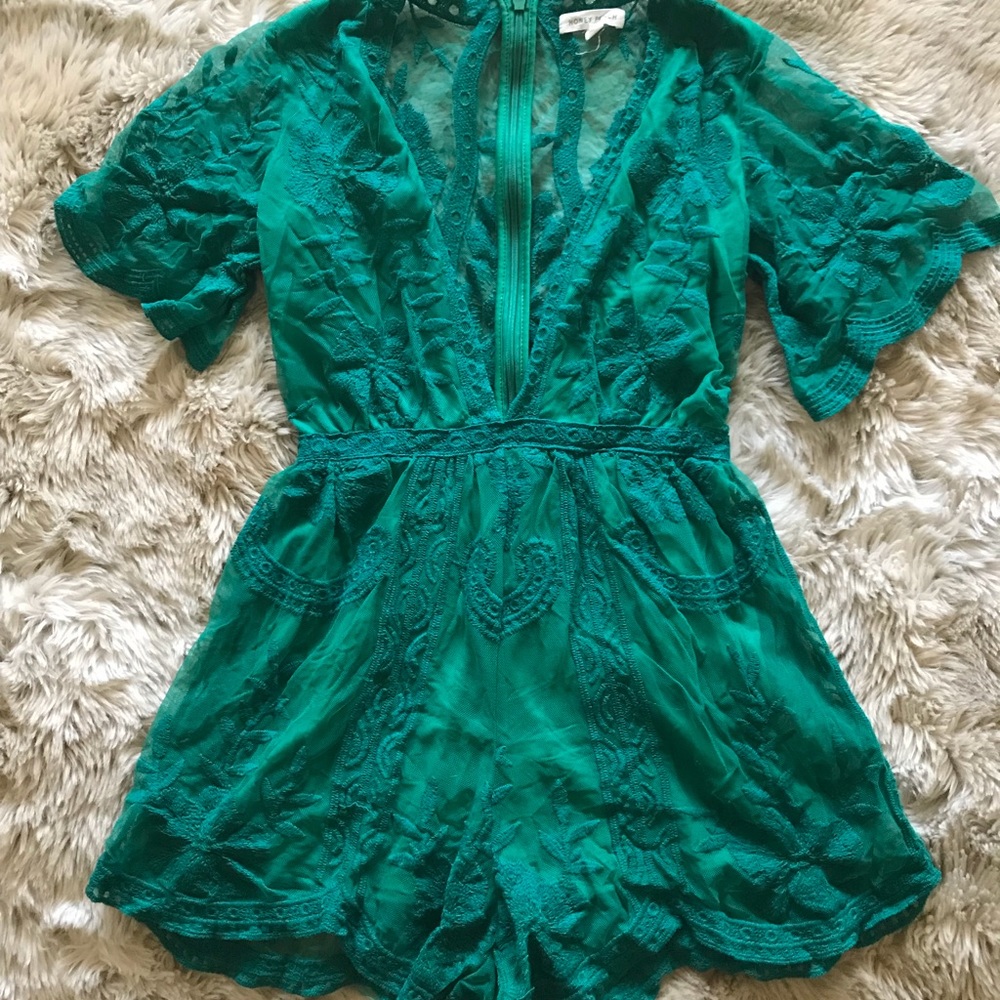Green, Lace Romper